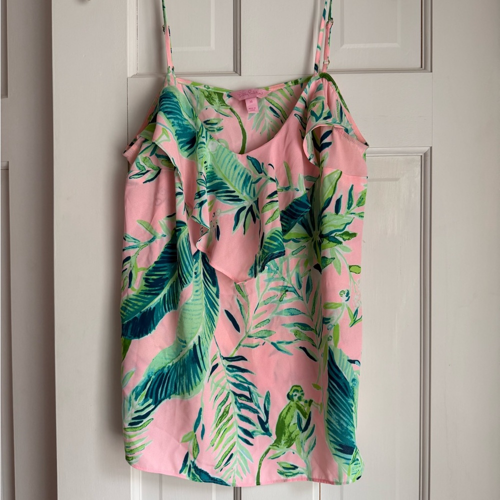 Lilly Pulitzer Pink Green Ruffled Camisole Top